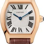 Cartier tonneau watch, silver dial, blue hands